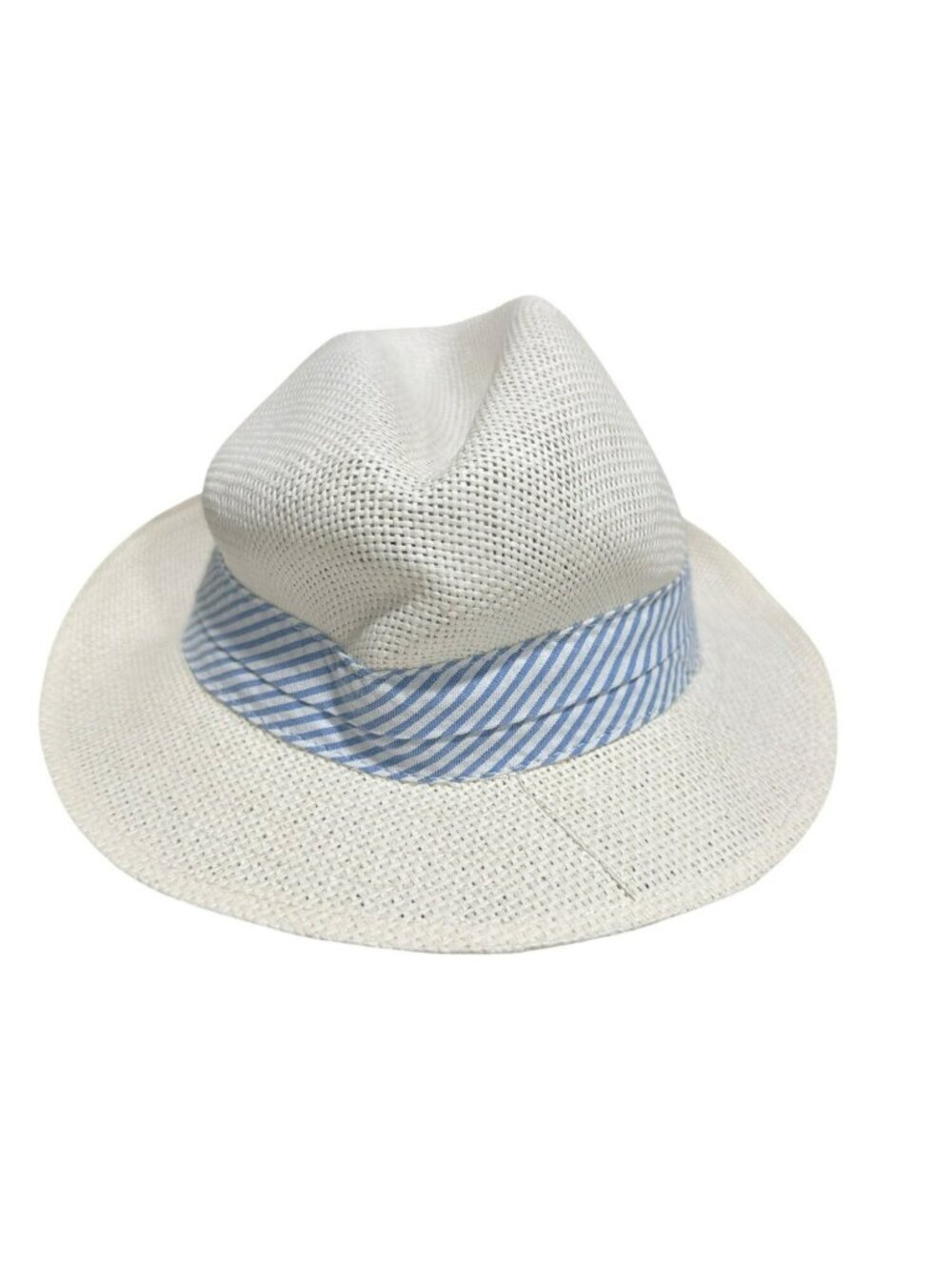 Janie & Jack Baby Fedora Hat White W/ Blue Striped Band 12-24 Months Lightweight